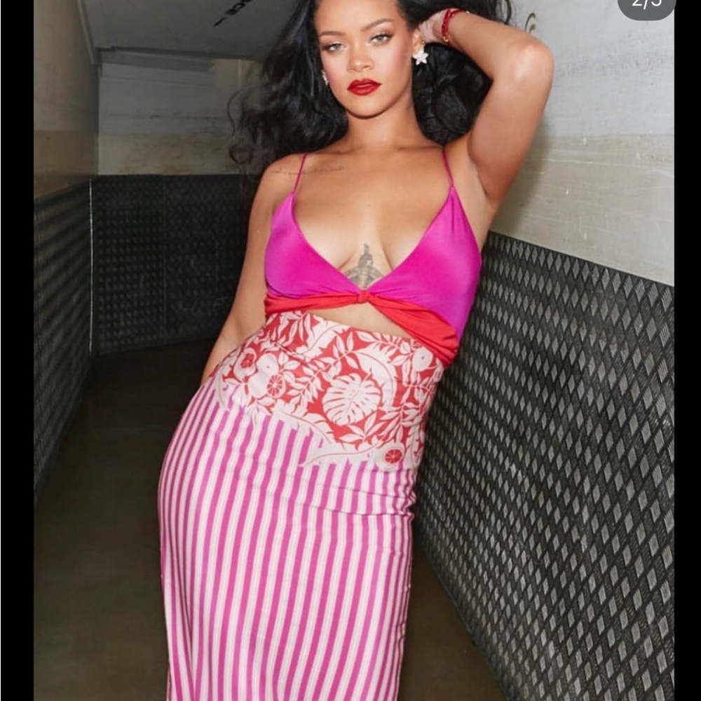 Cushnie RIHANNA CUTOUT PRINTED WASHED-SILK MIDI DRESS IN PINK